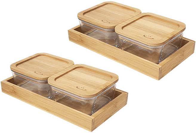 하울스홈 써니 스퀘어 유리 나눔, 2세트, 찬기 2p + 트레이