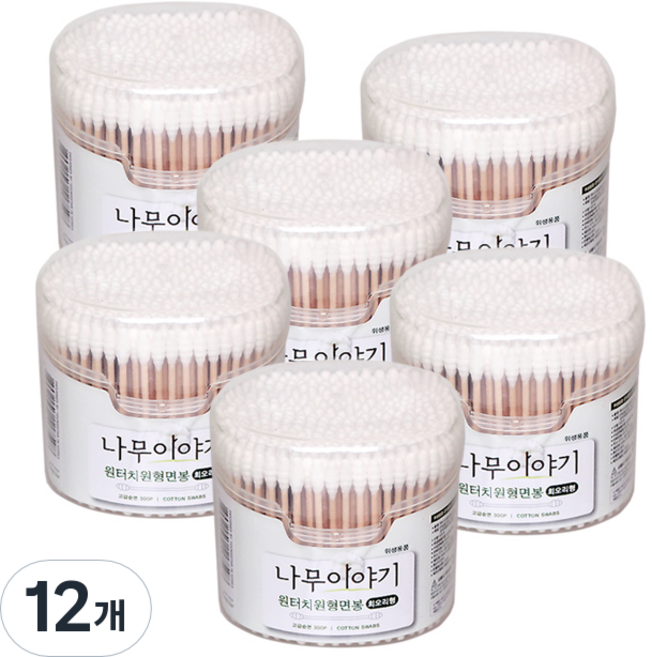 나무이야기 회오리형 원터치원형 면봉, 300개입, 12개