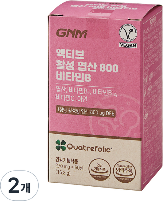 GNM 活性葉酸800 維他命B 維他命C, 2個, 60錠