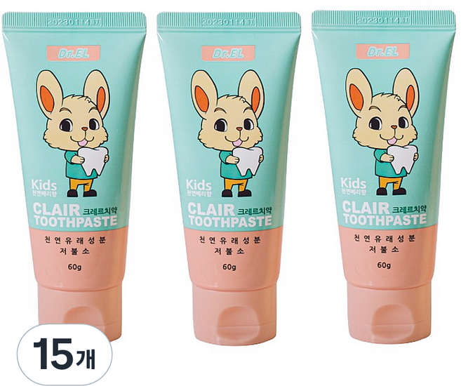 닥터이엘 키즈 28탁 크레르 저불소 치약, 60g, 15개