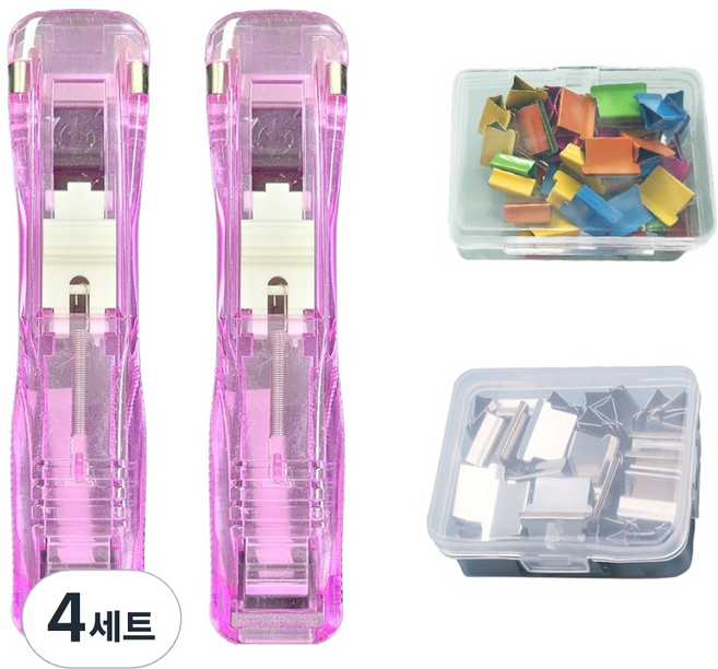문구담 푸시 클립퍼 2p + 기본 클립 + 컬러 클립 진핑크 세트, 4세트