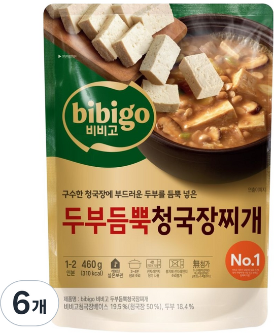 비비고 두부듬뿍 청국장찌개, 460g, 6개
