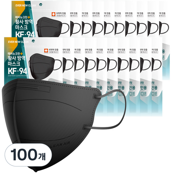 에버뉴크린 황사방역 마스크 대형 KF94, 5개입, 100개, 블랙