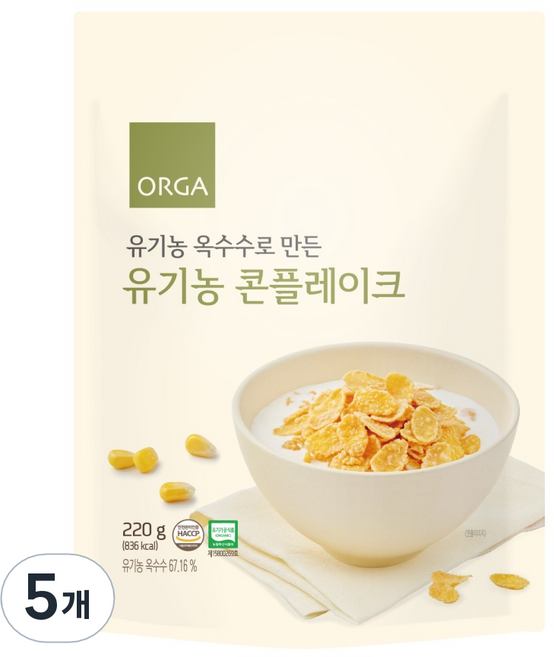 올가홀푸드 유기농 콘플레이크 시리얼, 220g, 5개