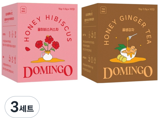 도밍고 꿀히비스커스 10p + 꿀생강 10p 세트, 꿀히비스커스 15g + 꿀생강 15g, 3세트