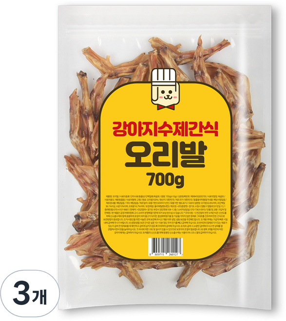 천군맘마 강아지 수제 건조간식 700g, 오리발, 3개