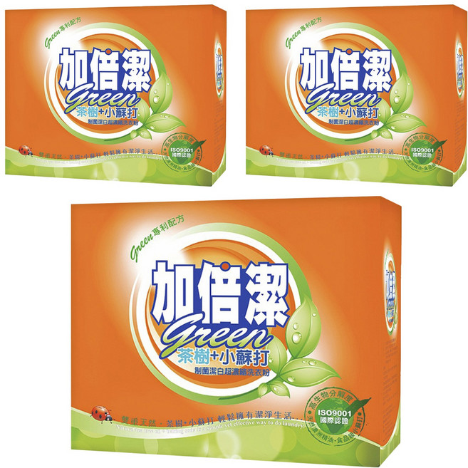 加倍潔 制菌潔白超濃縮洗衣粉 茶樹+食品級小蘇打 深入衣物纖維洗淨 防潮蓋設計 99%極度抗菌, 1.5kg, 3盒