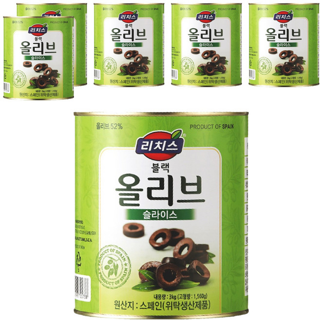 동서 리치스 슬라이스 블랙 올리브, 3kg, 6개