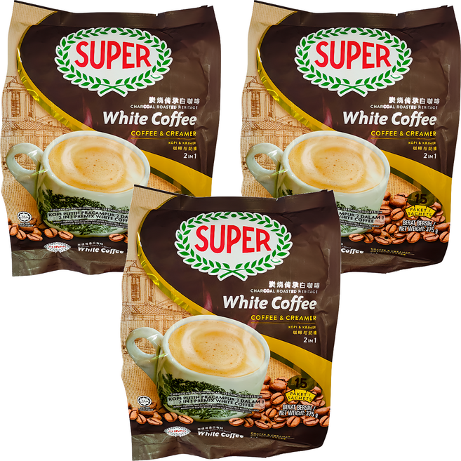 馬來西亞 SUPER 南洋風味炭燒白咖啡 二合一 咖啡和奶精, 25g, 15入, 3包