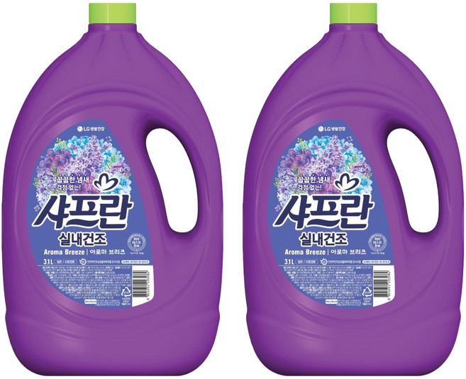 샤프란 실내건조 섬유유연제 아로마 브리즈 본품, 3.1L, 2개