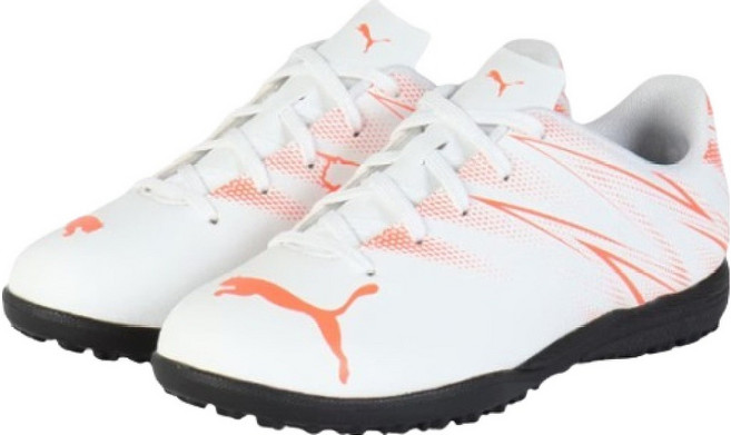 PUMA 兒童用 Attacanto TT 五人制足球鞋 10748113, 1個, PUMA白 + 亮紅色