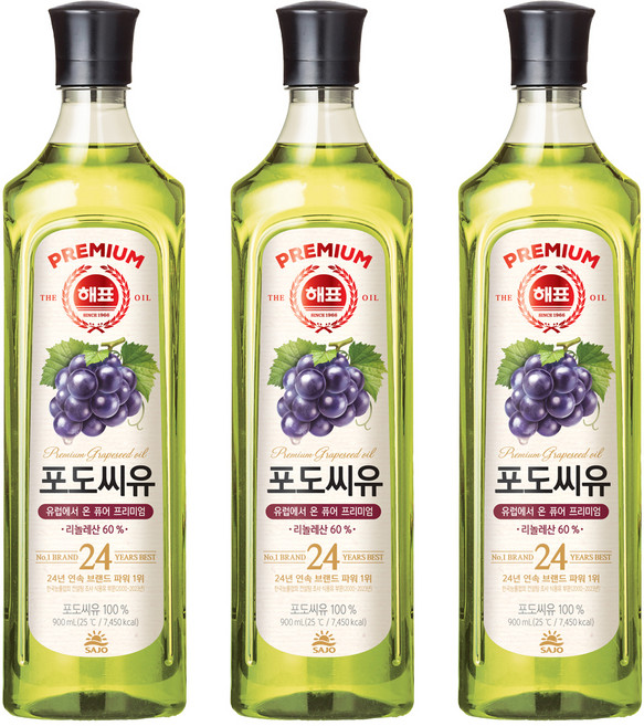 해표 포도씨유, 900ml, 3개