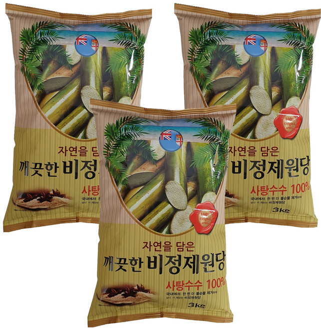 깨끗한 비정제원당, 3kg, 3개