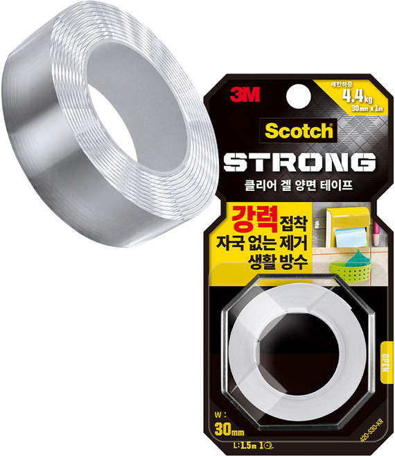 스카치 클리어 겔 양면테이프 30mm x 1.5m, 1개