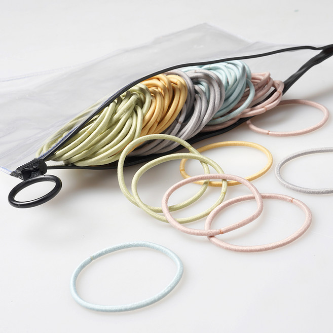 아피나르 베이직 고탄력 무팁링 머리끈 대용량 엘라스틱 100p + 투명파우치 파스텔, 파스텔 100p