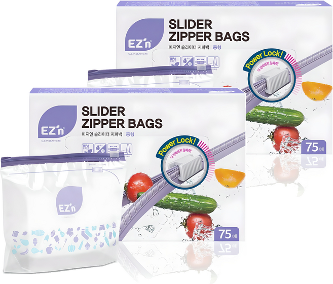EZn이지엔 슬라이더 지퍼백, 중(M), 75개입, 2개