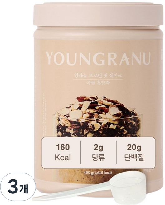 영라뉴 대용량 프로틴 핏 쉐이크 곡물흑임자맛, 450g, 3개