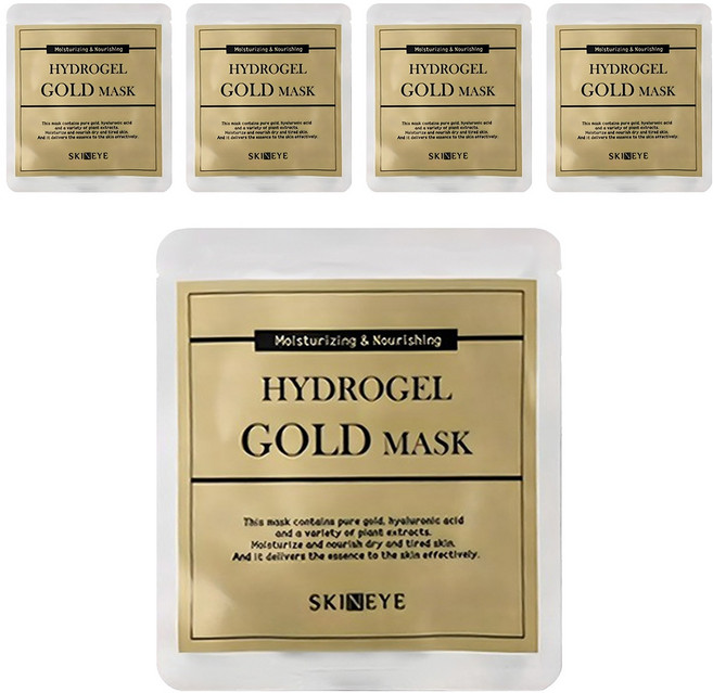 SKINEYE 黃金水凝膠面膜 含玫瑰花水 魚腥草萃取物 白樺樹葉 提供水分 鎮靜敏感肌, 5片, 1組