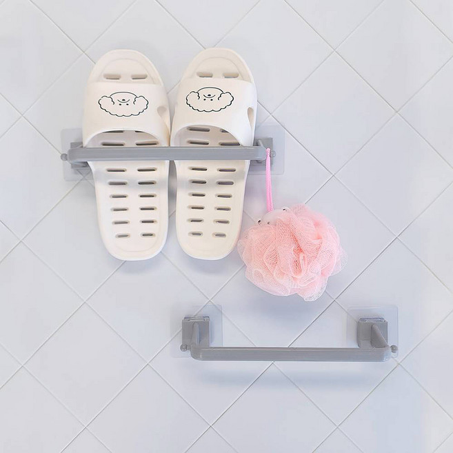 주앤지 접착식 욕실 다용도 슬리퍼 거치대, 그레이, 2개