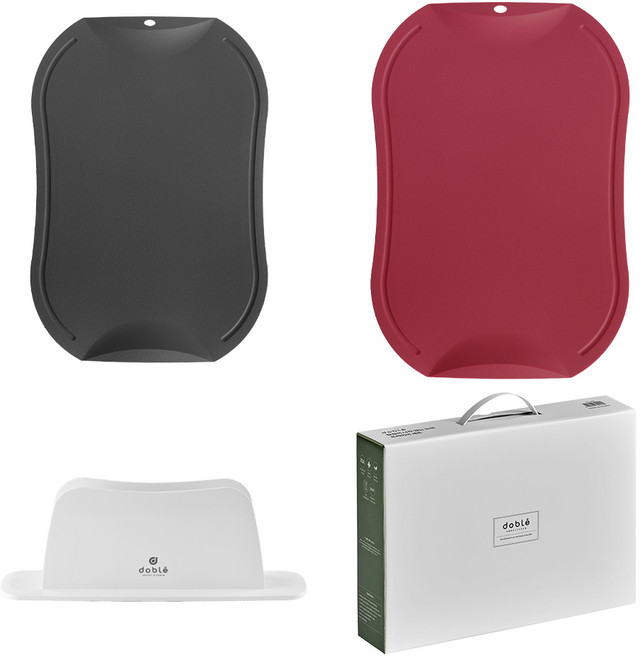 도블레 칼집나지 않는 도마 중 차콜 + 대 핫핑크 + 거치대 세트, 1세트, 도마(중) + 도마(대) + 거치대