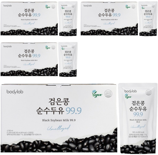 바디랩 검은콩 순수 두유 99.9, 185ml, 80개
