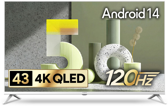 더함 CHIQ 4K UHD QLED DLG 120Hz 돌비 AI 스마트 구글5.0 TV, 109cm(43인치), UA431QLED Google5.0 120Hz 2025 WHITE, 스탠드형, 고객직접설치