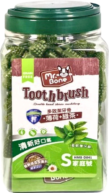 Mr.Bone 多效潔牙骨 S 6.5cm 狗適用, 薄荷 + 綠茶, 1.2kg, 1罐