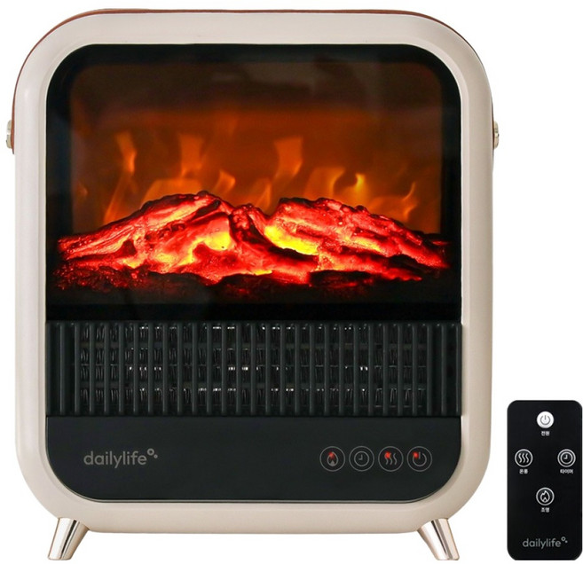 델라이프 2세대 무드등 불멍 PTC 전기 리모컨 타이머 미니 온풍기, DH-FI30, 아이보리