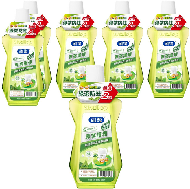 Shallop 刷樂 專業護理漱口水 綠茶口味, 500ml, 6瓶