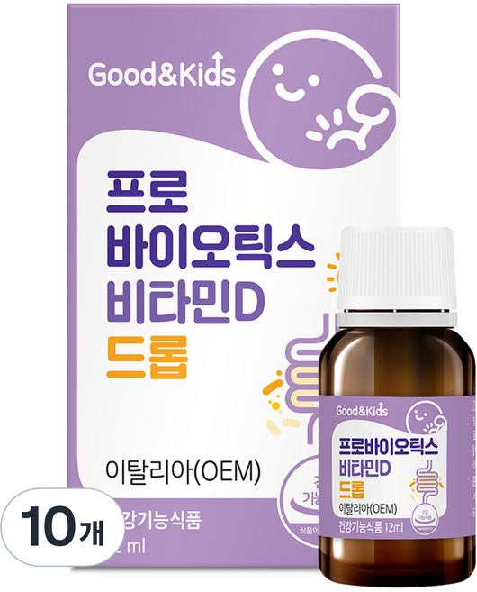굿앤키즈 프로바이오틱스 비타민D 드롭, 12ml, 10개