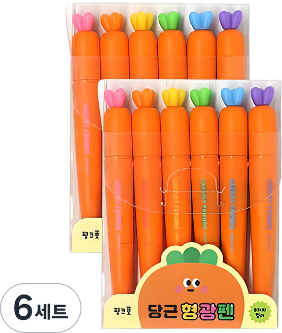 핑크풋 5000 당근 슬림 형광펜 6종 세트, PINK, ORANGE, YELLOW, GREEN, BLUE, PURPLE, 36개