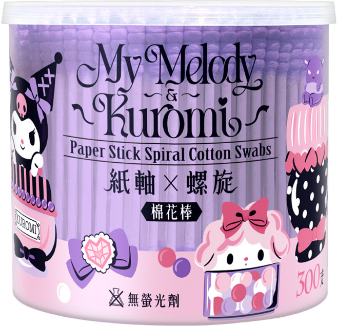 Sanrio 三麗鷗 美樂蒂&酷洛米 紫色螺旋紙軸棉花棒, 300入, 1組