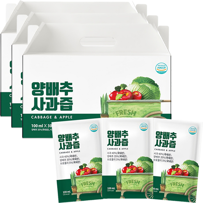 유기농마루 정품 양배추사과즙 30p, 3L, 3박스