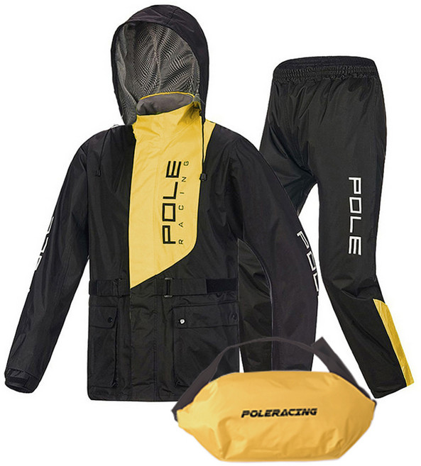 폴레이싱 오토바이 방수 우비 상하의 세트 C타입, 옐로우