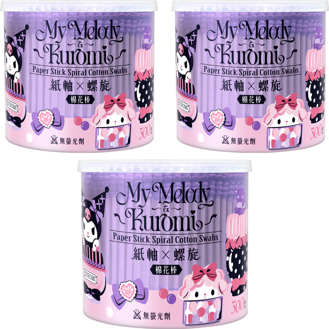 Sanrio 三麗鷗 美樂蒂&酷洛米 紫色螺旋紙軸棉花棒, 300入, 3組
