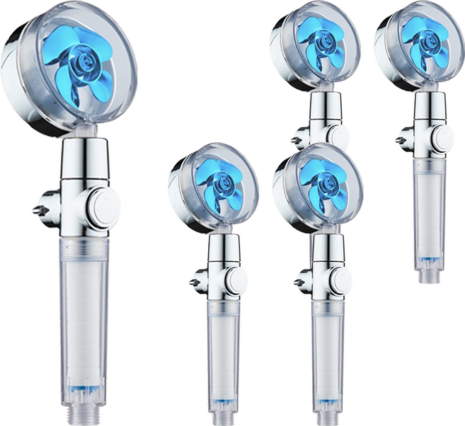 葉子小舖 渦輪增壓過濾止水蓮蓬頭, 藍色, 5個