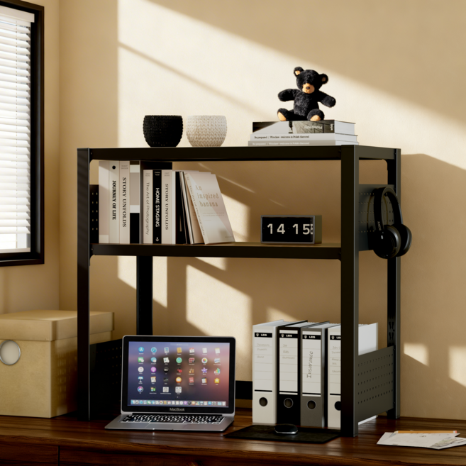 홈던트하우스 타공판 철제 책상선반, 블랙, 2.5단