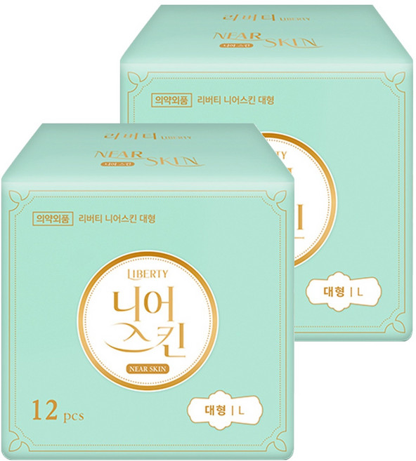 리버티 니어스킨 생리대, 대형, 12개입, 2개