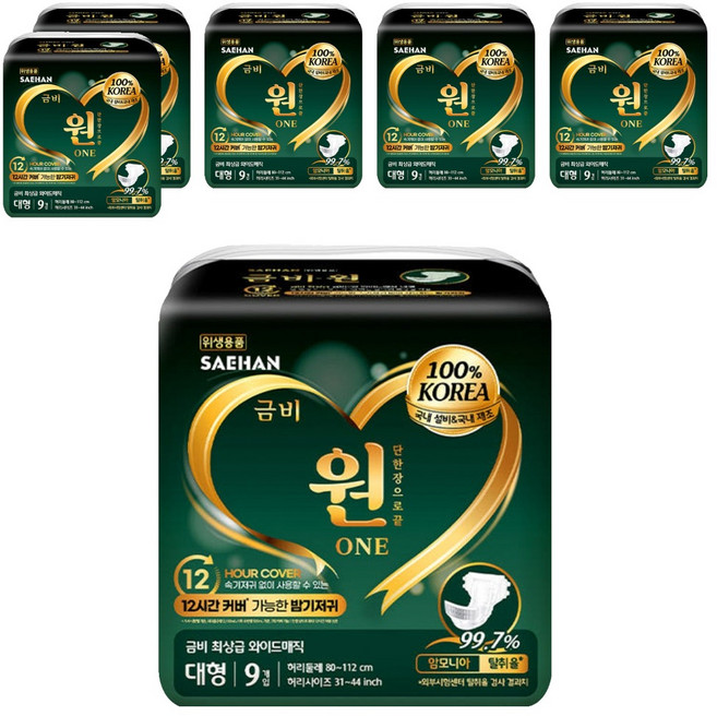 Geumbi 韓國原裝進口 One Wide Magic 墊型成人紙尿褲 GSH328, L, 9片, 6包