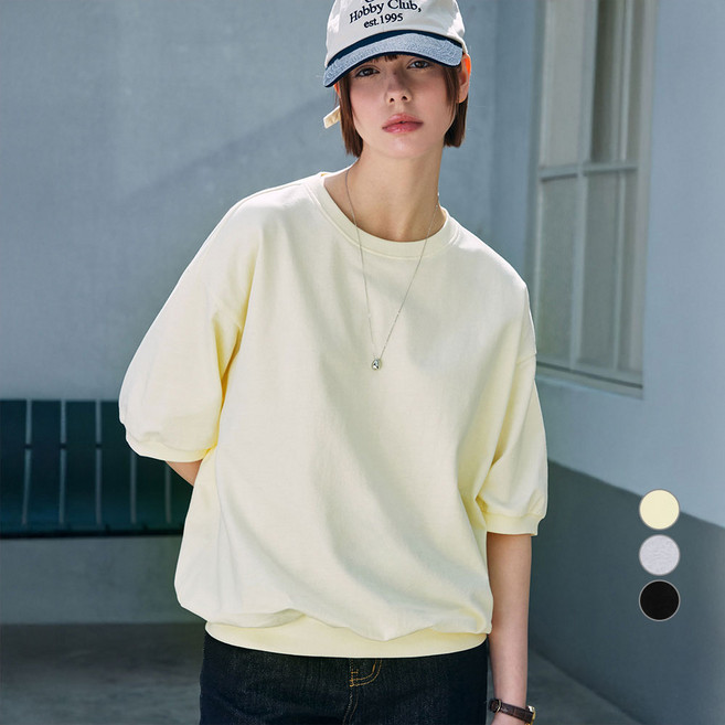 ELLE PARIS 라운드넥 반소매 맨투맨 스웻셔츠