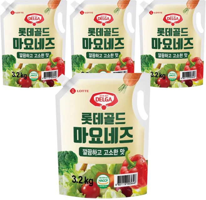 델가 롯데웰푸드 골드 마요네즈 스파우트 파우치, 3.2kg, 4개