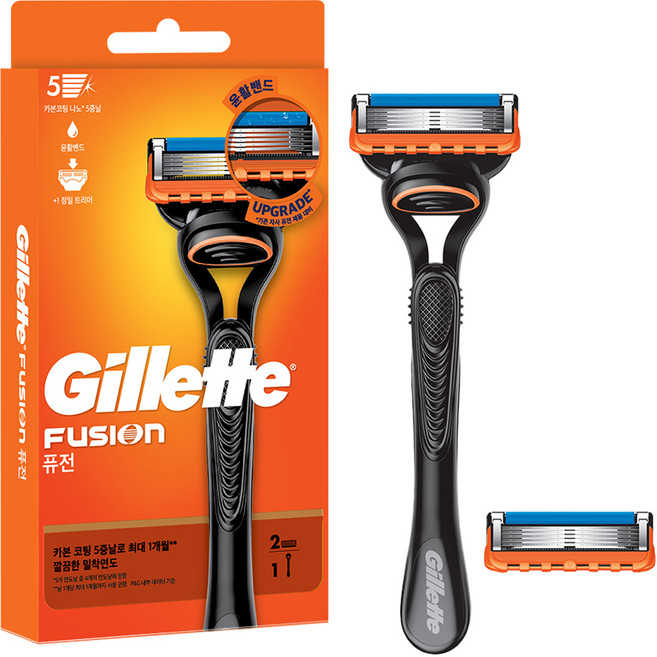 질레트 정품 퓨전 매뉴얼 면도기 핸들 + 면도날 2p 세트, 1세트