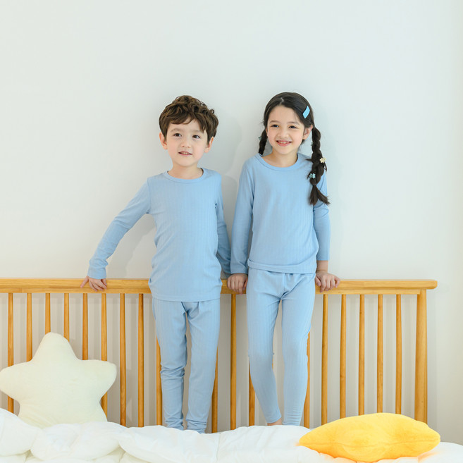 bonumam 童款修身保暖莫代爾羅紋長袖居家服套裝