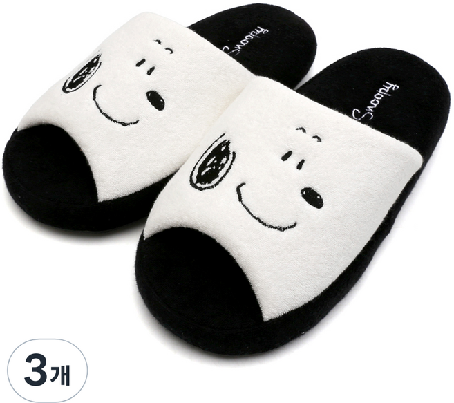 슈라모드 피너츠 AD 스누피 스마일 거실화, 블랙, 3개
