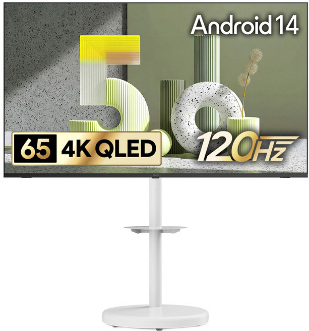 더함 CHIQ 4K UHD QLED DLG 120Hz 돌비 AI 스마트 구글5.0 TV + 대형 화이트 삼탠바이미 스탠드 울트라 세트, 165cm(65인치), UA651QLED Google5.0 120Hz 2025(TV), MS64-241L-W(삼탠바이미), 이동형 스탠드, 방문설치