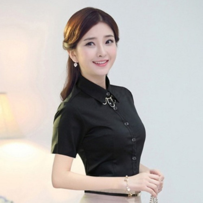 Elsso 女款標準辦公室風大尺碼短袖襯衫