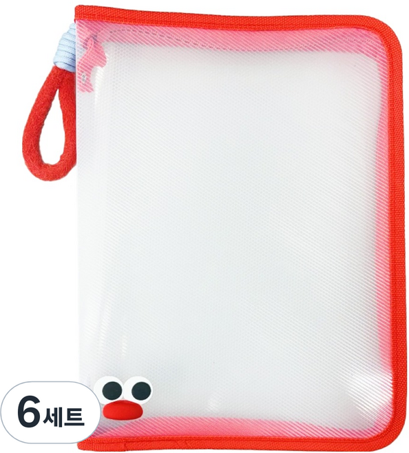 동아피엠에스 A4파일 투명 지퍼형 보관함 + 스티커데코 세트, 레드, 6세트
