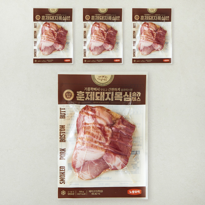 노랑오리 참나무 훈연 돈목심바베큐 슬라이스, 150g, 4팩