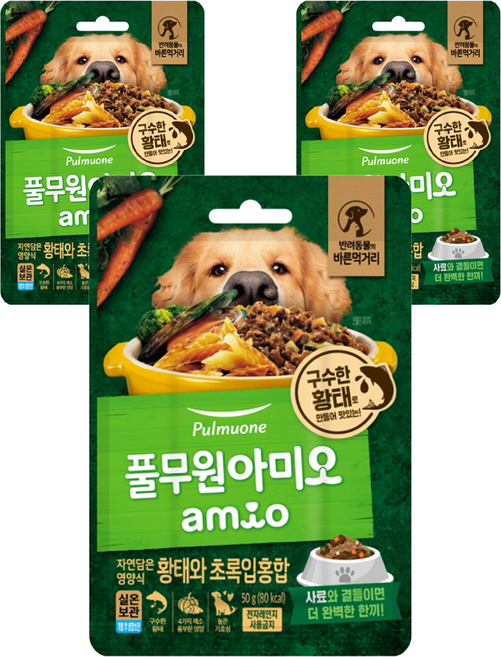 풀무원아미오 전연령 강아지 자연담은 영양식 습식사료, 황태+초록잎홍합, 50g, 3개