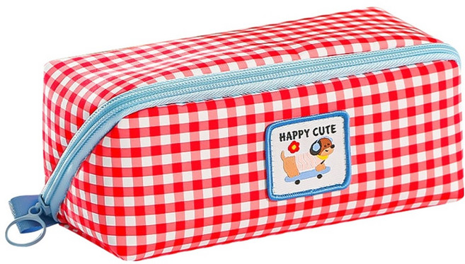 아트조이 체크패턴 분리수납 대용량 멀티 필통, 레드, 1개